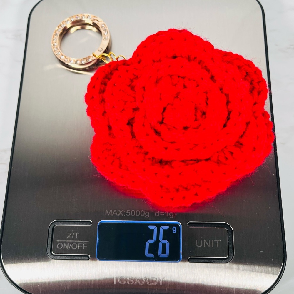 Red Crochet Flower Bag Charm - Picture 5 of 6